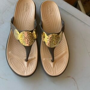CROCS Black and Gold Sandals